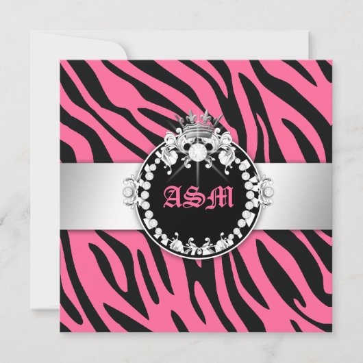 311-Zebra-Tique Diamonds n' Kisses Sweet 16 Rosa 2 Einladung (Vorderseite)