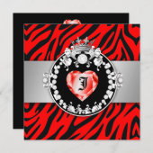 311 Zebra Tique Kiss Queen of Hearts Sweet16 Einladung (Vorne/Hinten)