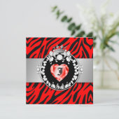 311 Zebra Tique Kiss Queen of Hearts Sweet16 Einladung (Stehend Vorderseite)