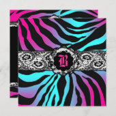 311 Zees Safari Electric Blue Black Stripes Einladung (Vorne/Hinten)