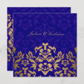 311Golden Flame Square Royal Blue Gold Einladung (Vorne/Hinten)
