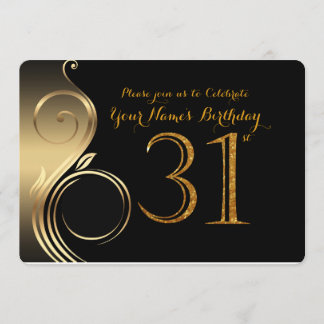 31., Einladung zum Geburtstag, Nummer-Glitzer-Gold