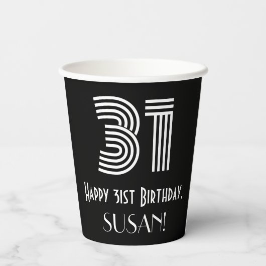 31. Geburtstag — Art Deco Inspiriert Aussehen "31" Pappbecher (Rückseite)