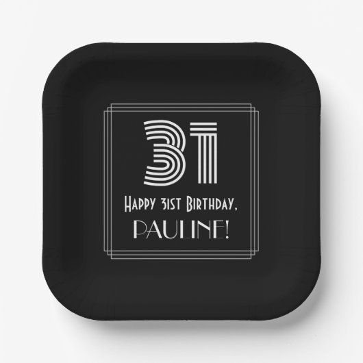 31. Geburtstag — Art Deco Inspiriert Aussehen "31" Pappteller (Vorderseite)