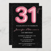 31. Geburtstag Einladungen Pink Balloon Glam Black (Vorne/Hinten)