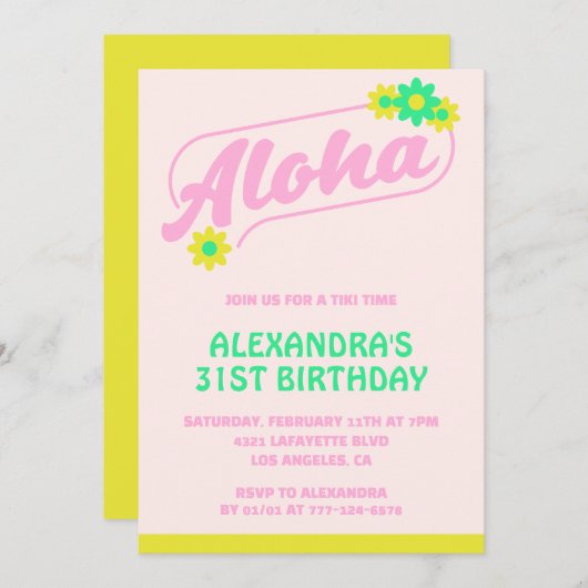31. Geburtstag Einladungen Tropical Aloha Pink (Vorne/Hinten)