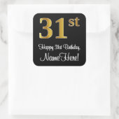 31. Geburtstag - Elegante Luxuriöse Imitate Gold L Quadratischer Aufkleber (Tasche)