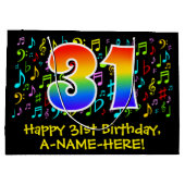 31. Geburtstag - Farbige Musiksymbole, Regenbogen Große Geschenktüte (Rückseite)