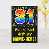 31. Geburtstag: Farbige Musiksymbole + Regenbogen  Karte (Gelbe Blume)