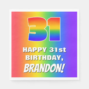 31. Geburtstag: Farbiges, lustiges Regenbogenmuste Serviette