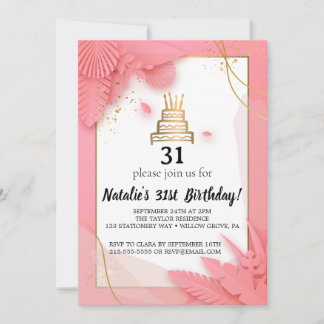 31. Geburtstag in weiß und rosa Einladung