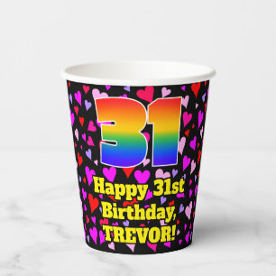 31. Geburtstag: Loving Hearts Pattern, Regenbogen Pappbecher