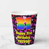 31. Geburtstag: Loving Hearts Pattern, Regenbogen Pappbecher (Vorderseite)