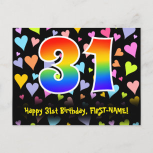 31. Geburtstag: Lustiges Herzen-Muster, Regenbogen Postkarte