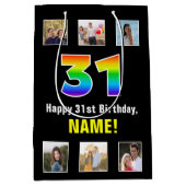 31. Geburtstag: Regenbogen "31", benutzerdefiniert Mittlere Geschenktüte (Vorderseite)