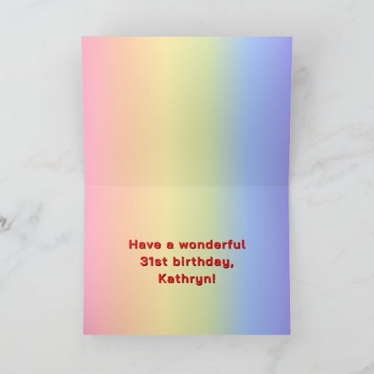 31. Geburtstag: Regenbogentext, benutzerdefinierte Karte (Innenseite)