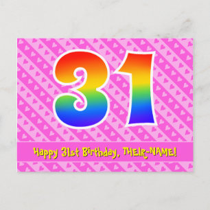 31. Geburtstag: Rosa Streifen & Herz, Regenbogen 3 Postkarte