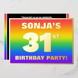 31. Geburtstagsparty: Spaß, farbenfrohe Regenbogen Folieneinladung