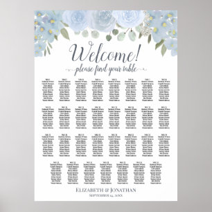 31-Tisch-Hochzeits-Sitzplan Dusty Blue Floral Poster