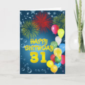 31st Birthday card with fireworks and balloons Karte (Vorderseite)