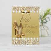 31st Birthday Classy Gold Heelses Sequins Diamonds Einladung (Stehend Vorderseite)