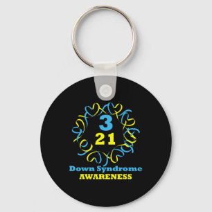 321 Down-Syndrom-Bewusstseins-Schleife Blau Und Ge Schlüsselanhänger
