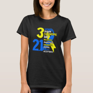 321 World Down Syndrome Day Trisomy 21 Blue and Ye T-Shirt