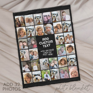 32 Foto-Collage Modern Quadratisch Schwarz und Wei Fleecedecke