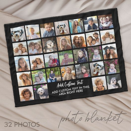32-Foto-Collage-Raster - Textfeld - schwarz weiß Fleecedecke