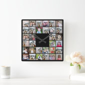 32 Foto von Collage Modern Square Layout Black Quadratische Wanduhr (Zuhause)