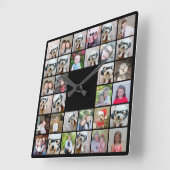 32 Foto von Collage Modern Square Layout Black Quadratische Wanduhr (Winkel)