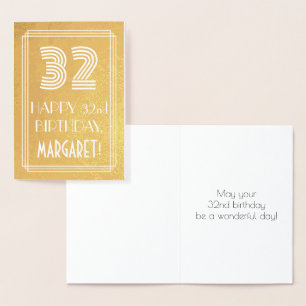32. Geburtstag - Art Deco Inspiriert Look "32" + N Folienkarte