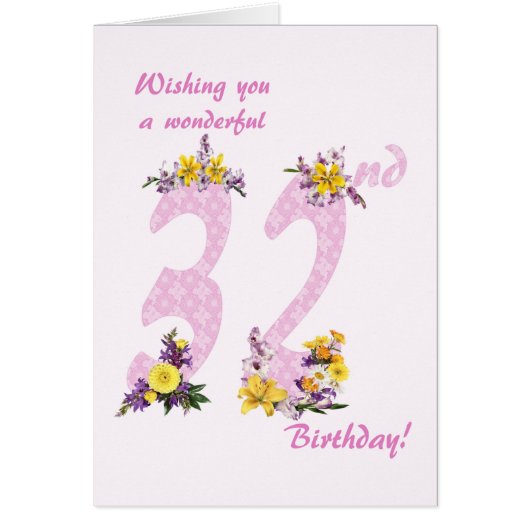 32. Geburtstag Blume Dekorierte Zahlen (Vorne)