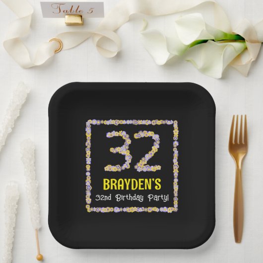 32. Geburtstag: Blumennummer, Individuelle Name, B Pappteller (Hochzeit)