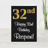 32. Geburtstag ~ Elegante Luxuriöse Imitate Gold L Karte (Vorderseite)