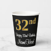 32. Geburtstag - Elegante Luxuriöse Imitate Gold L Pappbecher (Rückseite)