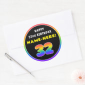 32. Geburtstag: Farbiger Regenbogen # 32, Individu Runder Aufkleber (Umschlag)