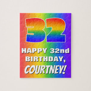 32. Geburtstag: Farbiges, lustiges Regenbogenmuste Puzzle