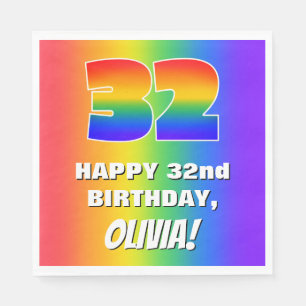 32. Geburtstag: Farbiges, lustiges Regenbogenmuste Serviette