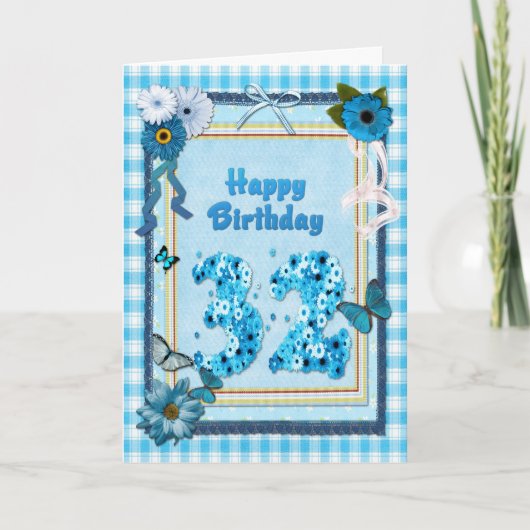 32. Geburtstag mit Scrapbook-Effekt Karte (Vorderseite)
