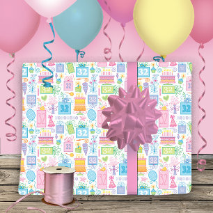 32. Geburtstag Pastel Pink Cake präsentiert Balloo Geschenkpapier Set