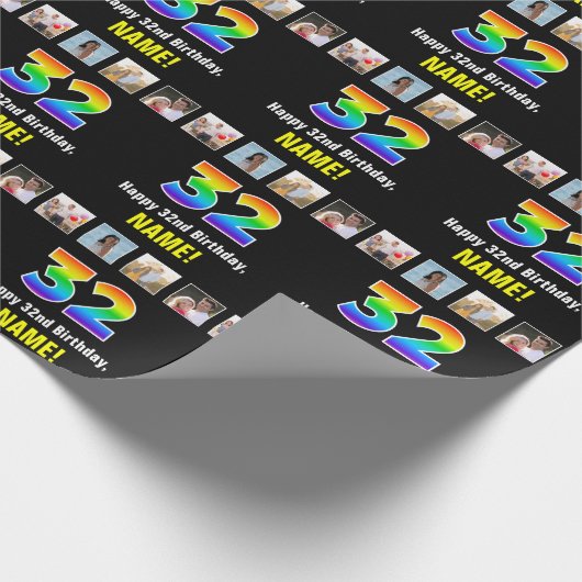 32. Geburtstag: Regenbogen "32"; benutzerdefiniert Geschenkpapier (Ecke)