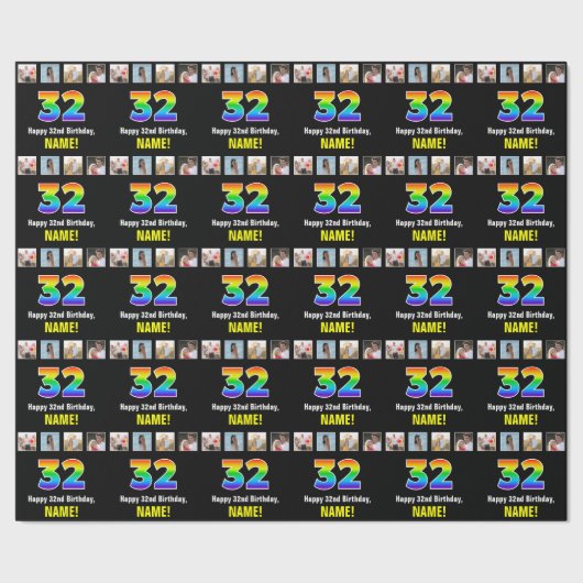 32. Geburtstag: Regenbogen "32"; benutzerdefiniert Geschenkpapier (Saum)