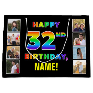 32. Geburtstag: Regenbogentext, benutzerdefinierte Große Geschenktüte