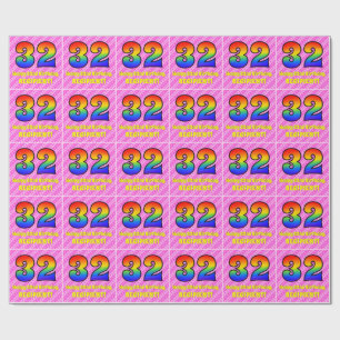 32. Geburtstag: Rosa Streifen & Herzen, Regenbogen Geschenkpapier