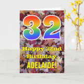 32. Geburtstag; Rustikale Herbstblätter; Regenboge Karte (Gelbe Blume)