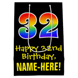 32. Geburtstag: Spaß, kühl, farbig, Regenbogen "32 Mittlere Geschenktüte
