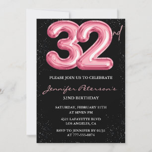 32. Geburtstagseinladungen Pink Balloon Glam Schwa Einladung