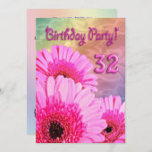 32. Geburtstagsfeier mit rosa Blume Einladung (Vorne/Hinten)