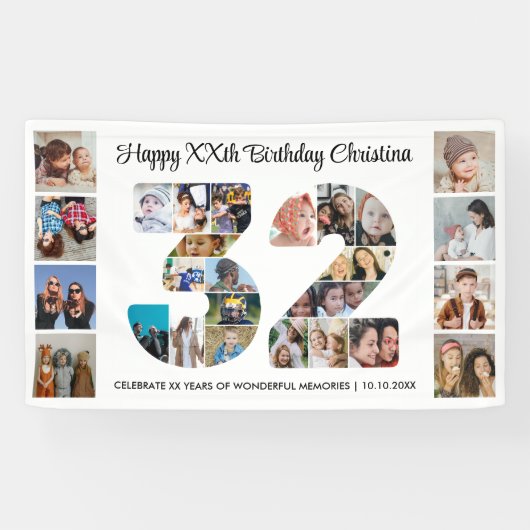 32. Geburtstagsfeier Nummer 32 Fotocollage Banner (Horizontal)
